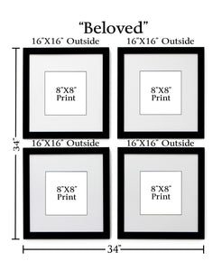4 frame black and white collection for 8x8 prints with dimensions